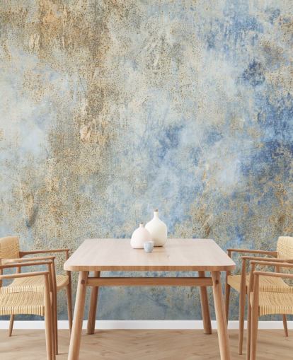 kundenspezifische Industrietapete in Blau und Gold namens Blue Oxidize 