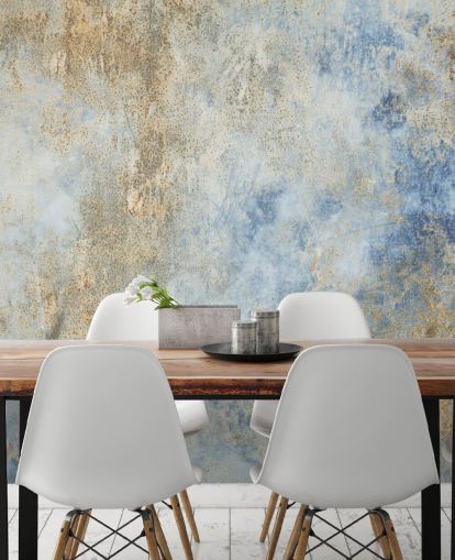 kundenspezifische Industrietapete in Blau und Gold namens Blue Oxidize 