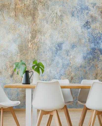 blauw en goud industrieel behang op maat genaamd Blue Oxidize 