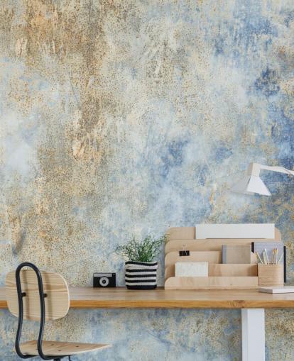 blue and gold custom industrial wallpaper called Blue Oxidize 