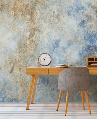 blue and gold custom industrial wallpaper called Blue Oxidize 