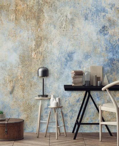 kundenspezifische Industrietapete in Blau und Gold namens Blue Oxidize 