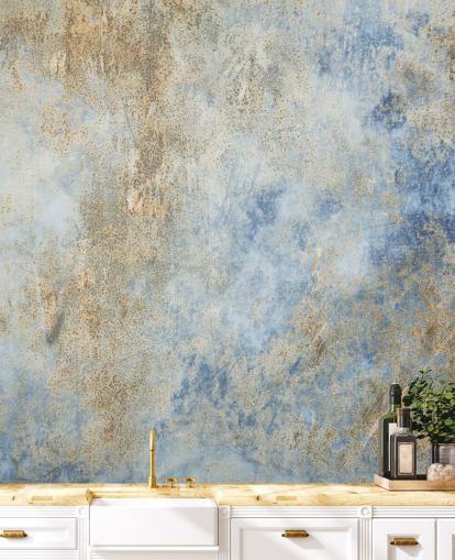 blue and gold custom industrial wallpaper called Blue Oxidize 