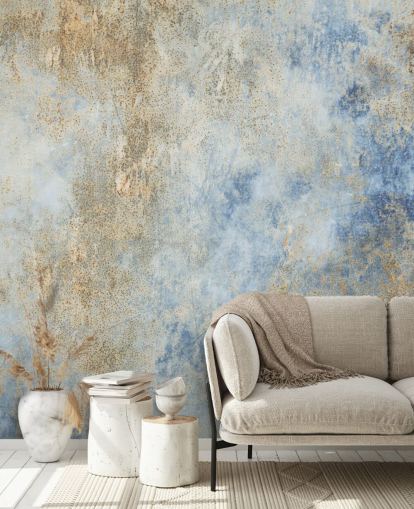 blue and gold custom industrial wallpaper called Blue Oxidize 