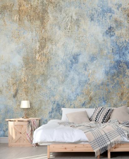 blue and gold custom industrial wallpaper called Blue Oxidize 