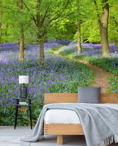 blaues und grünes Waldtapeten-Wandbild namens Bluebell Woodland für Schlafzimmer oder Esszimmer