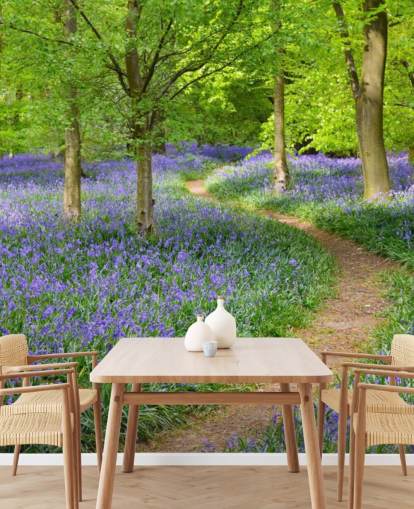 blaues und grünes Waldtapeten-Wandbild namens Bluebell Woodland für Schlafzimmer oder Esszimmer