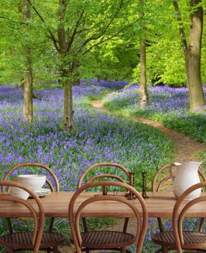blue and green woodland wallpaper mural called Bluebell Woodland for bedrooms or dining rooms