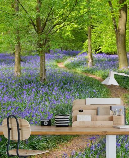 blue and green woodland wallpaper mural called Bluebell Woodland for bedrooms or dining rooms