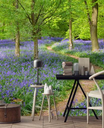 blå og grøn skovtapet vægmaleri kaldet Bluebell Woodland til soveværelser eller spisestuer