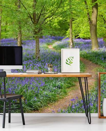 blå og grøn skovtapet vægmaleri kaldet Bluebell Woodland til soveværelser eller spisestuer