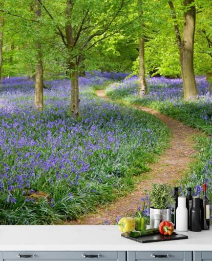blue and green woodland wallpaper mural called Bluebell Woodland for bedrooms or dining rooms