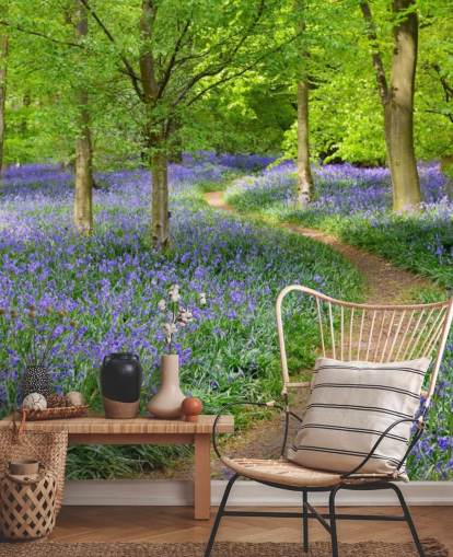 blue and green woodland wallpaper mural called Bluebell Woodland for bedrooms or dining rooms