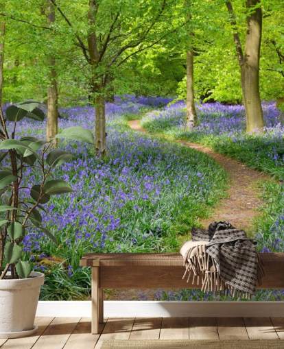 blue and green woodland wallpaper mural called Bluebell Woodland for bedrooms or dining rooms