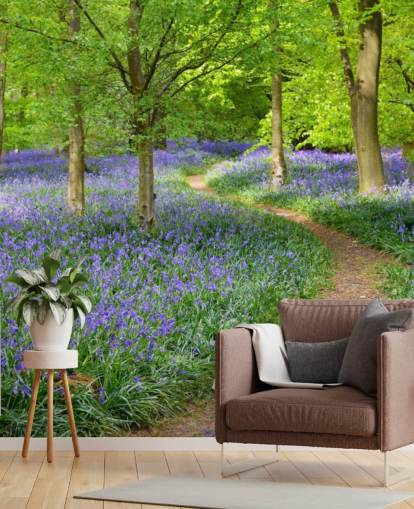 blue and green woodland wallpaper mural called Bluebell Woodland for bedrooms or dining rooms
