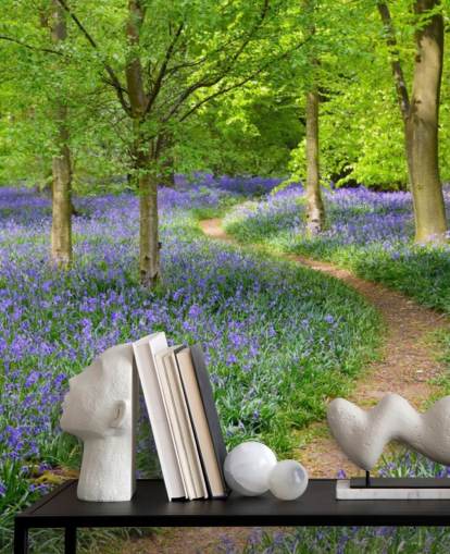 sininen ja vihreä metsätaustakuvamaalaus nimeltä Bluebell Woodland makuuhuoneisiin tai ruokasaleihin sininen ja vihreä metsätaustakuvamaalaus nimeltä Bluebell Woodland makuuhuoneisiin tai ruokasaleihin