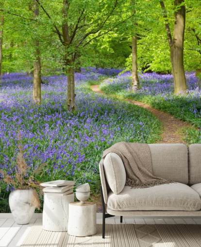 blue and green woodland wallpaper mural called Bluebell Woodland for bedrooms or dining rooms