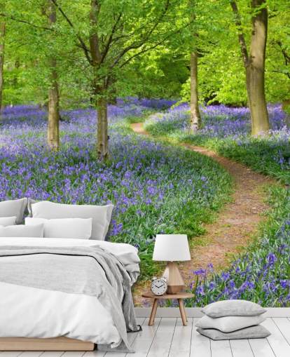 blue and green woodland wallpaper mural called Bluebell Woodland for bedrooms or dining rooms
