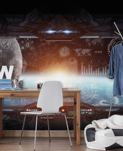 Utsikt fra en romstasjon Bakgrunn Utsikt fra en romstasjon Bakgrunn