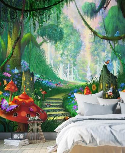colorful customizable fairy wallpaper mural called Hidden Treasure by Philip Straub for child's bedroom