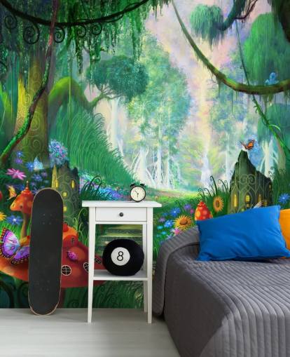 mural colorido de papel de parede de fadas personalizável chamado Hidden Treasure, de Philip Straub, para quarto de criança mural colorido de papel de parede de fadas personalizável chamado Hidden Treasure, de Philip Straub, para quarto de criança
