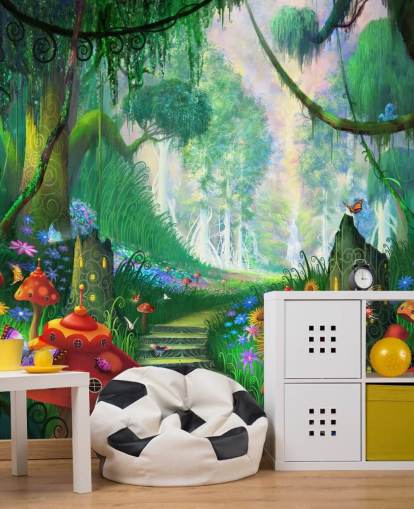 colorful customizable fairy wallpaper mural called Hidden Treasure by Philip Straub for child's bedroom colorful customizable fairy wallpaper mural called Hidden Treasure by Philip Straub for child's bedroom