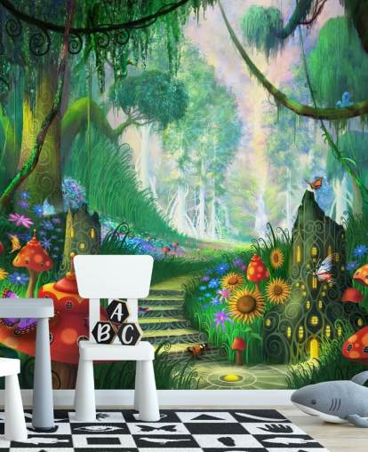 colourful customisable fairy wallpaper mural called Hidden Treasure by Philip Straub for child's bedroom