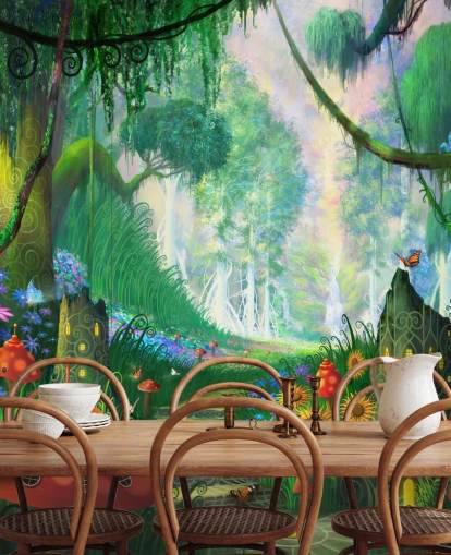 colorful customizable fairy wallpaper mural called Hidden Treasure by Philip Straub for child's bedroom