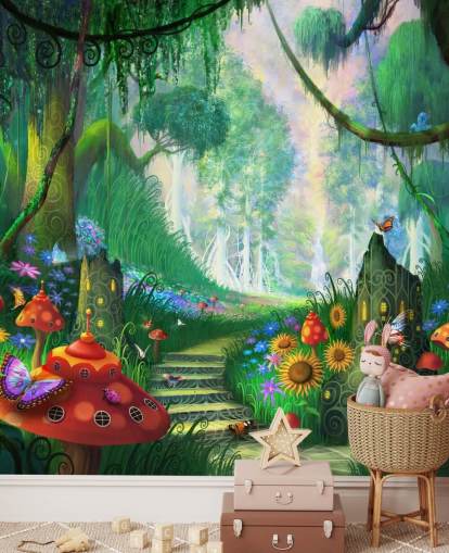 Buntes, individuell gestaltbares Feentapeten-Wandbild namens Hidden Treasure von Philip Straub für das Kinderzimmer