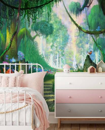 colourful customisable fairy wallpaper mural called Hidden Treasure by Philip Straub for child's bedroom