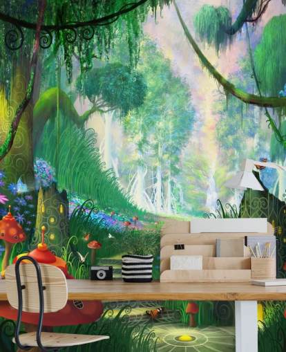 mural colorido de papel de parede de fadas personalizável chamado Hidden Treasure, de Philip Straub, para quarto de criança mural colorido de papel de parede de fadas personalizável chamado Hidden Treasure, de Philip Straub, para quarto de criança