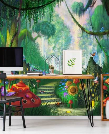 colourful customisable fairy wallpaper mural called Hidden Treasure by Philip Straub for child's bedroom