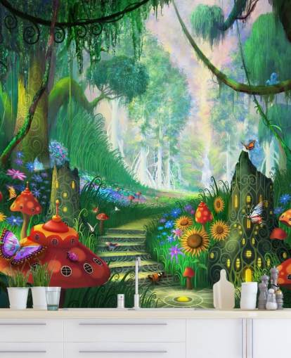 papier peint de fées coloré personnalisable appelé Hidden Treasure de Philip Straub pour la chambre d'enfant