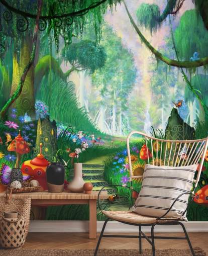 kleurrijke aanpasbare sprookjesachtige muurschildering genaamd Hidden Treasure van Philip Straub voor de kinderkamer kleurrijke aanpasbare sprookjesachtige muurschildering genaamd Hidden Treasure van Philip Straub voor de kinderkamer