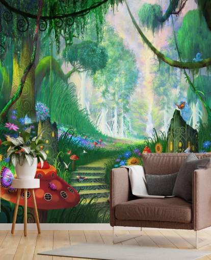colorful customizable fairy wallpaper mural called Hidden Treasure by Philip Straub for child's bedroom colorful customizable fairy wallpaper mural called Hidden Treasure by Philip Straub for child's bedroom