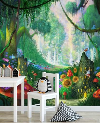 carta da parati murale colorata personalizzabile a forma di fata chiamata Hidden Treasure di Philip Straub per la cameretta dei bambini