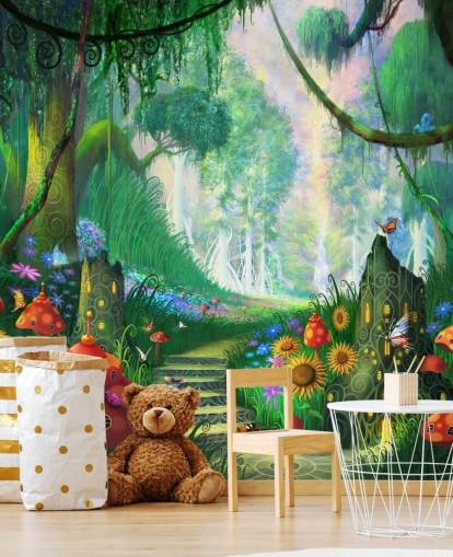 colorful customizable fairy wallpaper mural called Hidden Treasure by Philip Straub for child's bedroom colorful customizable fairy wallpaper mural called Hidden Treasure by Philip Straub for child's bedroom