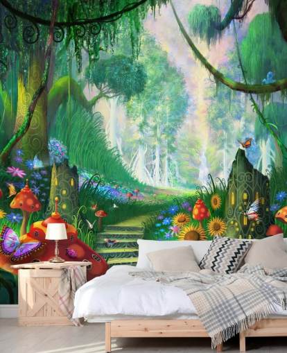 colourful customisable fairy wallpaper mural called Hidden Treasure by Philip Straub for child's bedroom colourful customisable fairy wallpaper mural called Hidden Treasure by Philip Straub for child's bedroom