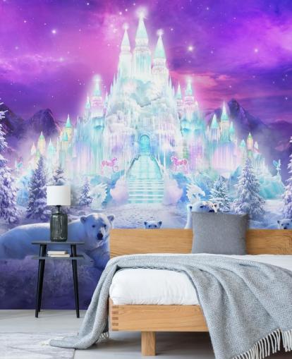 purple and white custom winter polar bear wallpaper mural called A Winter Wonderland by Philip Straub for child's bedrooms