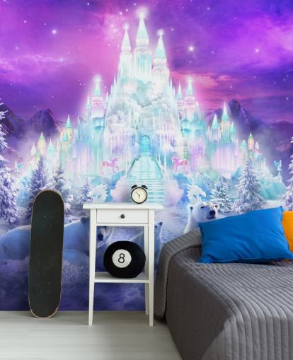 papier peint mural personnalisé d'ours polaire d'hiver violet et blanc appelé A Winter Wonderland par Philip Straub pour les chambres d'enfants