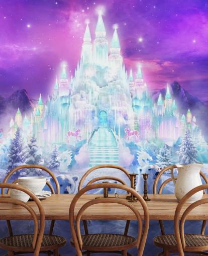 purple and white custom winter polar bear wallpaper mural called A Winter Wonderland by Philip Straub for child's bedrooms