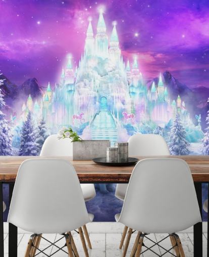 purple and white custom winter polar bear wallpaper mural called A Winter Wonderland by Philip Straub for child's bedrooms