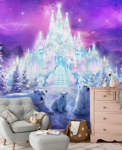 mural de papel pintado personalizado de osos polares de invierno en blanco y morado llamado A Winter Wonderland de Philip Straub para dormitorios de niños mural de papel pintado personalizado de osos polares de invierno en blanco y morado llamado A Winter Wonderland de Philip Straub para dormitorios de niños