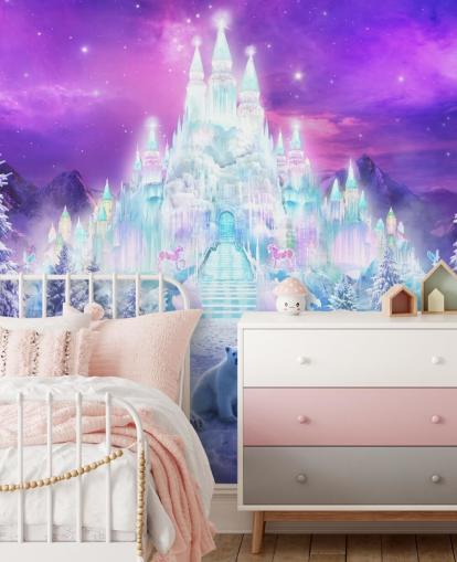 mural de papel de parede de urso polar de inverno personalizado em roxo e branco chamado A Winter Wonderland, de Philip Straub, para quartos infantis mural de papel de parede de urso polar de inverno personalizado em roxo e branco chamado A Winter Wonderland, de Philip Straub, para quartos infantis