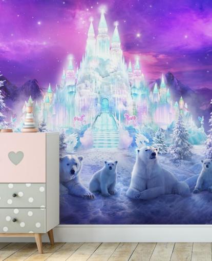murale di carta da parati invernale personalizzato viola e bianco con orso polare chiamato A Winter Wonderland di Philip Straub per le camerette dei bambini murale di carta da parati invernale personalizzato viola e bianco con orso polare chiamato A Winter Wonderland di Philip Straub per le camerette dei bambini