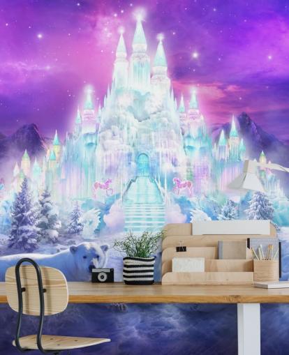 purple and white custom winter polar bear wallpaper mural called A Winter Wonderland by Philip Straub for child's bedrooms