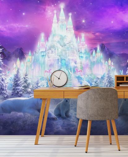 purple and white custom winter polar bear wallpaper mural called A Winter Wonderland by Philip Straub for child's bedrooms purple and white custom winter polar bear wallpaper mural called A Winter Wonderland by Philip Straub for child's bedrooms