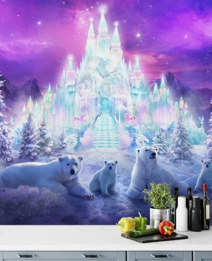 purple and white custom winter polar bear wallpaper mural called A Winter Wonderland by Philip Straub for child's bedrooms purple and white custom winter polar bear wallpaper mural called A Winter Wonderland by Philip Straub for child's bedrooms