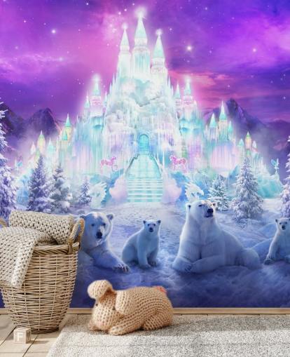 Wandbild „A Winter Wonderland“ von Philip Straub für Kinderzimmer, individuelle Winter-Eisbär-Tapete in Violett und Weiß Wandbild „A Winter Wonderland“ von Philip Straub für Kinderzimmer, individuelle Winter-Eisbär-Tapete in Violett und Weiß