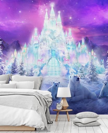 mural de papel pintado personalizado de osos polares de invierno en blanco y morado llamado A Winter Wonderland de Philip Straub para dormitorios de niños mural de papel pintado personalizado de osos polares de invierno en blanco y morado llamado A Winter Wonderland de Philip Straub para dormitorios de niños